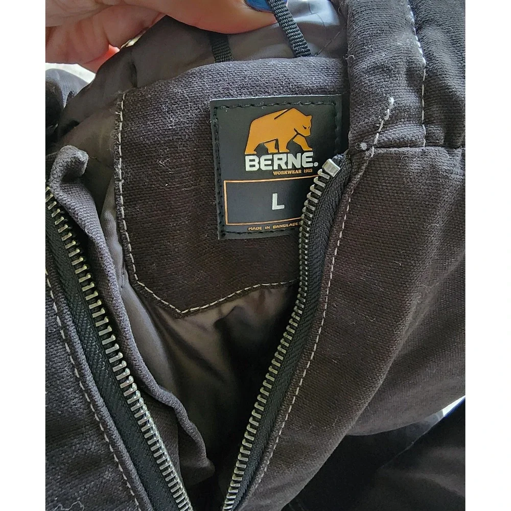Berne Kids Black Canvas Hooded Workwear Jacket L Cotton Duck Zip Up Coat
